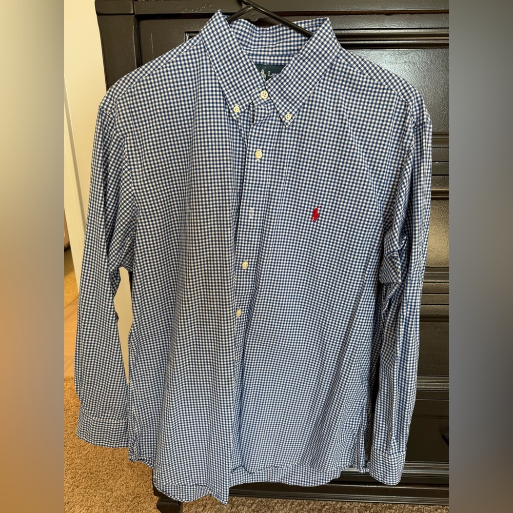 Ralph Lauren Men's Blue and White Checkered Shirt